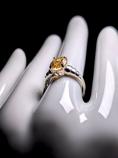 Vintage Art Deco Inspired Oval Cut Genuine Golden Citrine Solitaire Sterling Silver Ring
