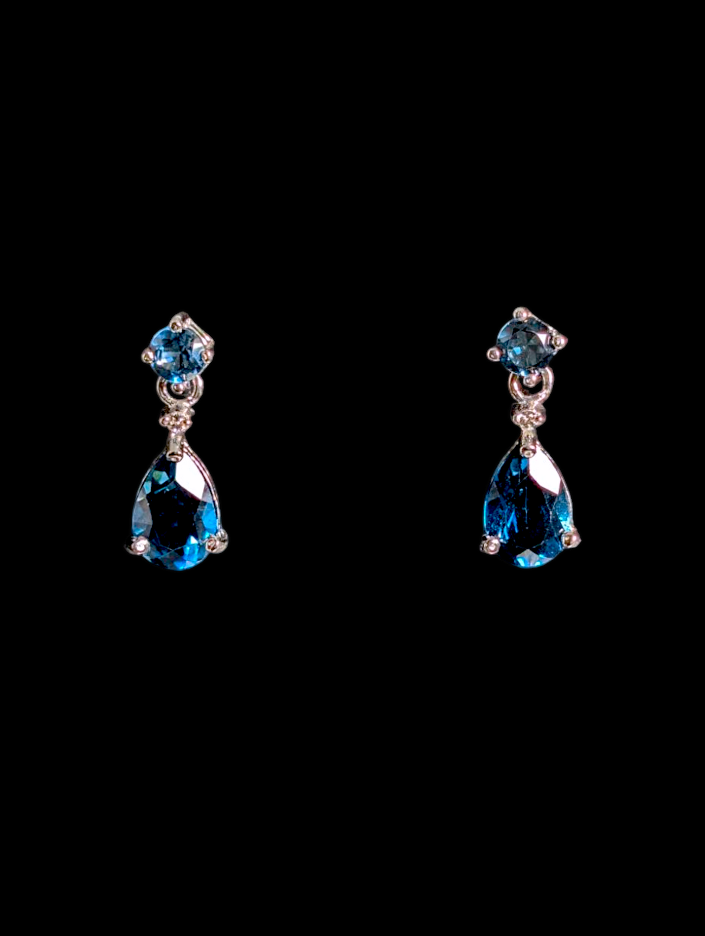 Vintage Genuine London Blue Topaz and White Topaz Accent Teardrop Dangle Sterling Silver Earrings