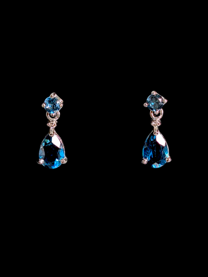 Vintage Genuine London Blue Topaz and White Topaz Accent Teardrop Dangle Sterling Silver Earrings