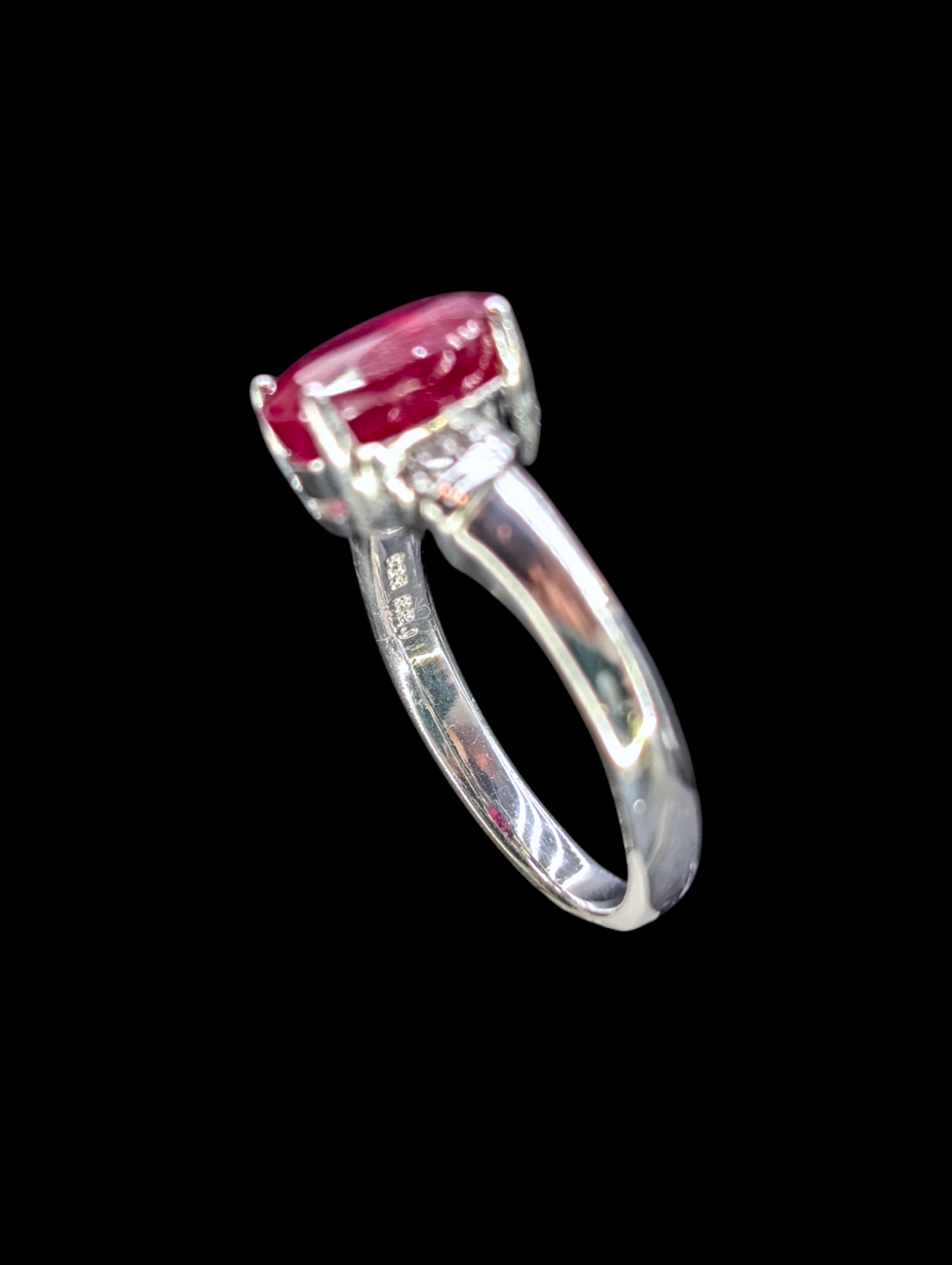 Vintage Large Oval Cut 5 Carat Genuine Ruby Solitaire and Genuine White Topaz Sterling Silver Ring