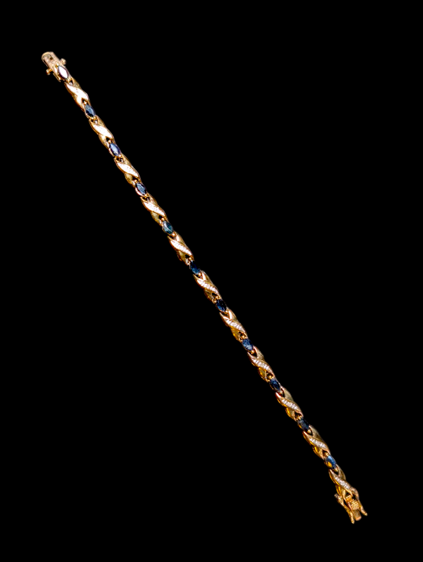 Vintage Marquise Cut Genuine Royal Blue Sapphire and Diamond Accent 18k Yellow Gold Vermeil Infinity Tennis Bracelet