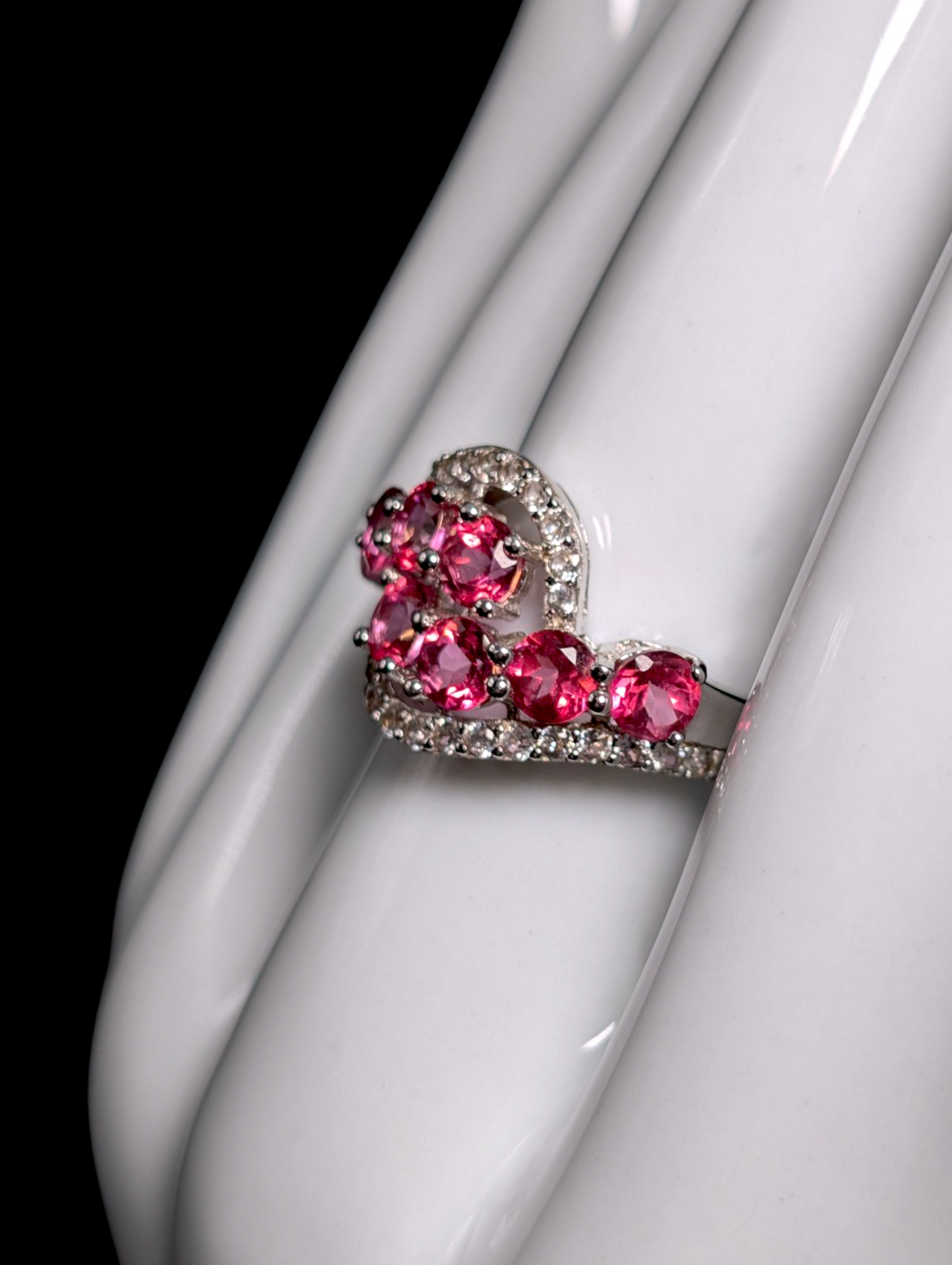 Vintage Crossover Round Cut Genuine Pink Tourmaline and White Topaz Sterling Silver Ring