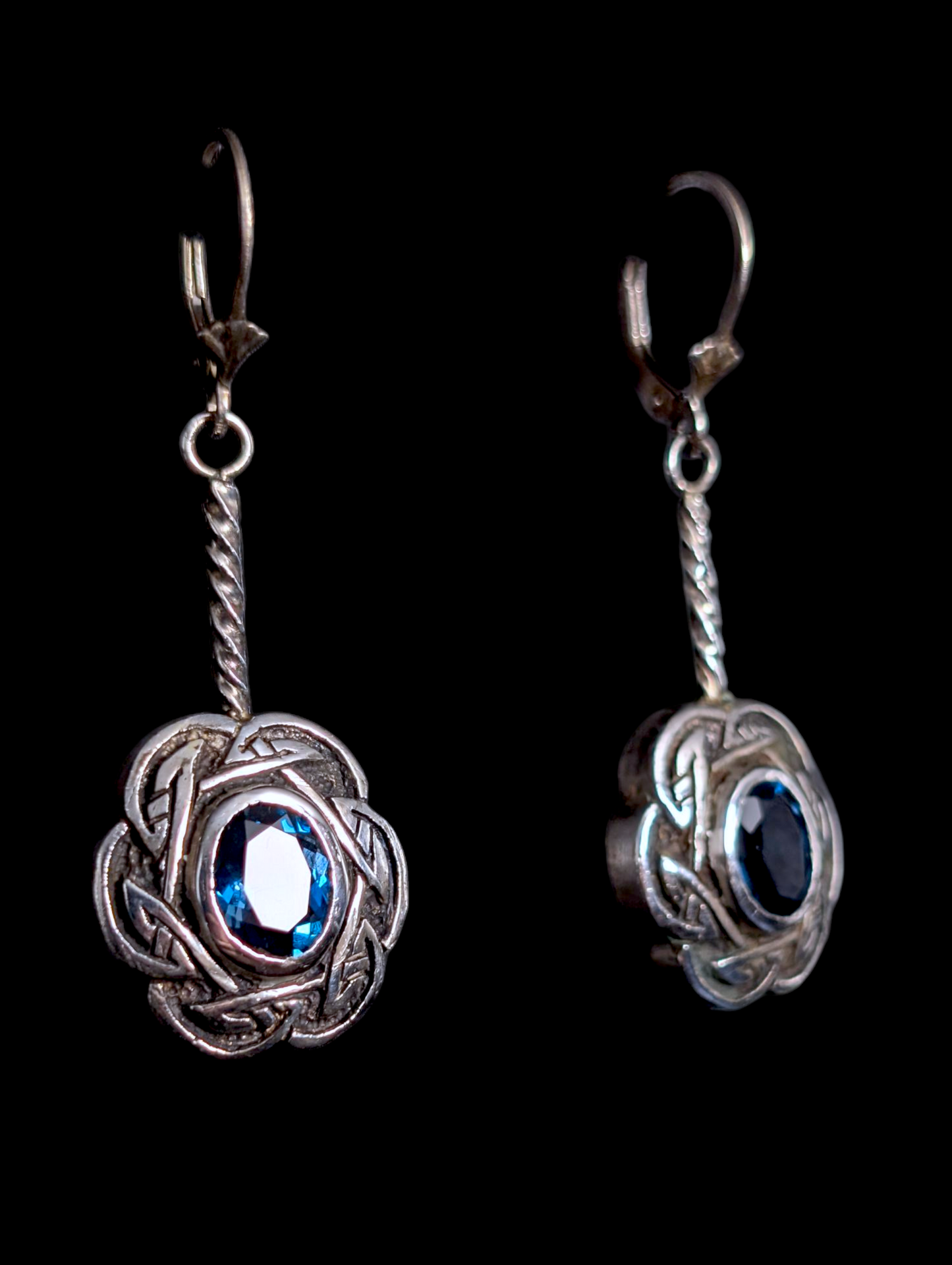 Vintage Rare 3 Piece Designer Shube Dakota West Genuine London Blue Topaz Oxidized 105g Sterling Silver Necklace, Bracelet, and Earrings Set