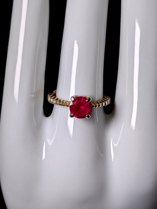 Vintage Lindenwold Round Cut Verified Ruby Solitaire 14kt Gold over Sterling Silver Ring