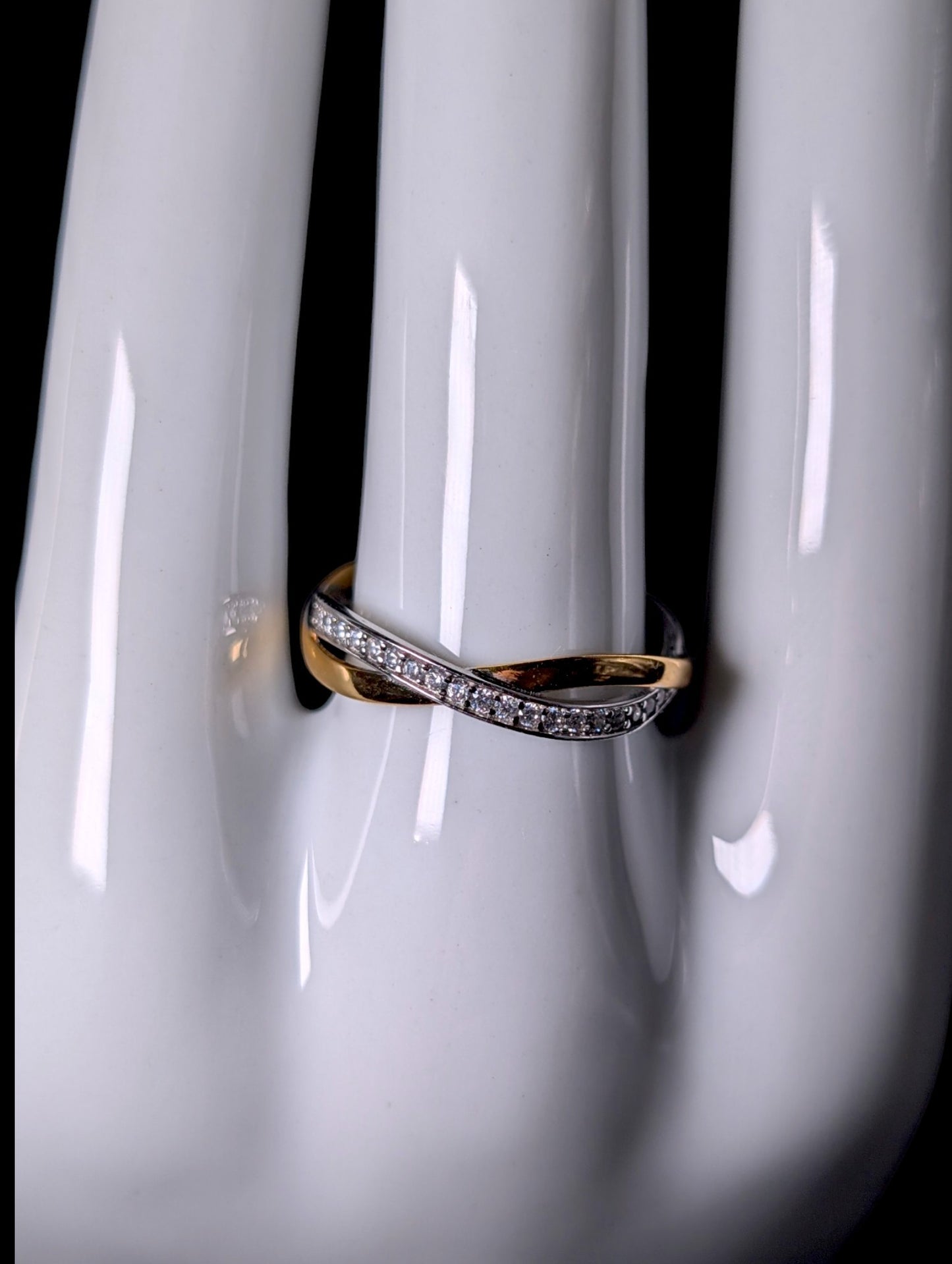 Vintage Open Twisted Gold and Silver Simulated Diamond Eternity Band Ring