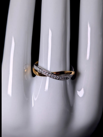 Vintage Open Twisted Gold and Silver Simulated Diamond Eternity Band Ring