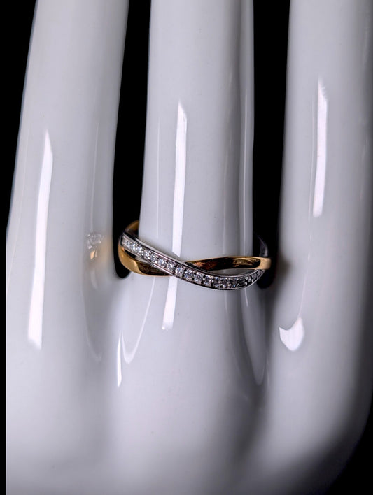 Vintage Open Twisted Gold and Silver Simulated Diamond Eternity Band Ring
