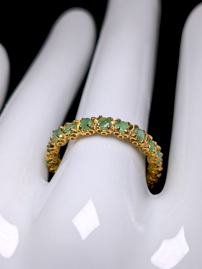Vintage Inspired Round Cut Earth Mined Genuine Emerald 14k Yellow Gold over Sterling Eternity Band Ring
