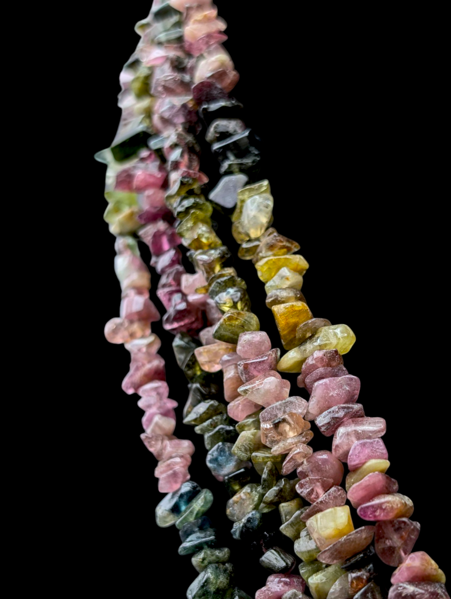 Vintage Multi-Strand Rainbow Watermelon Earth Mined Genuine Tourmaline Rough Cut Necklace