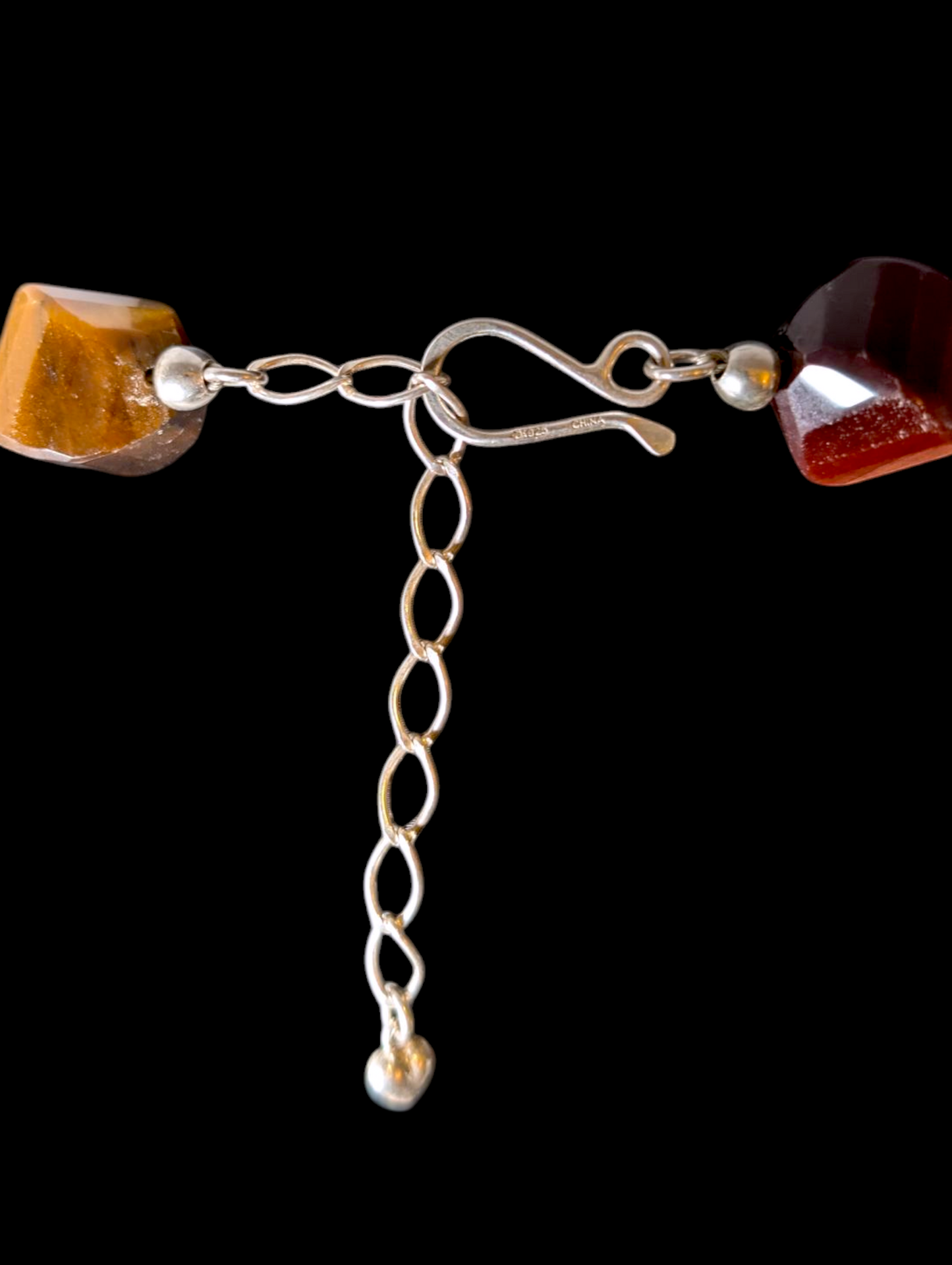 Vintage Designer "Mine Finds" Chunky Earth Mined Genuine Blue Hawk Eye and Tiger's Eye Polished Beaded Sterling Silver Necklace