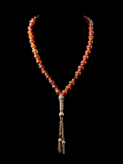 Vintage Amber Toned Beaded Silver Plated Dangle Pendant Necklace