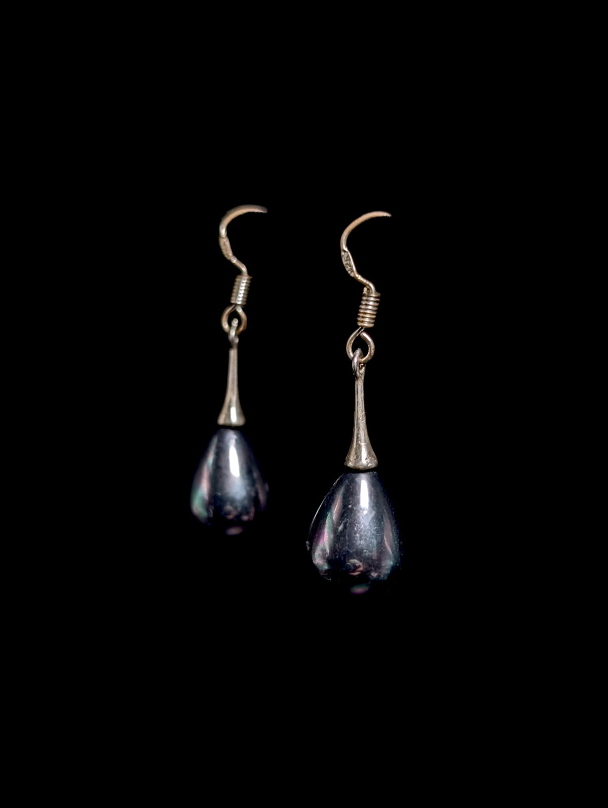Vintage Tear Drop Genuine Tahitian Pearl Sterling Silver Dangle Earrings