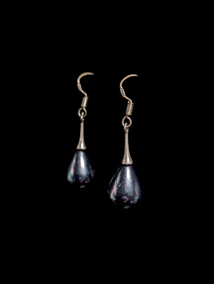 Vintage Tear Drop Genuine Tahitian Pearl Sterling Silver Dangle Earrings