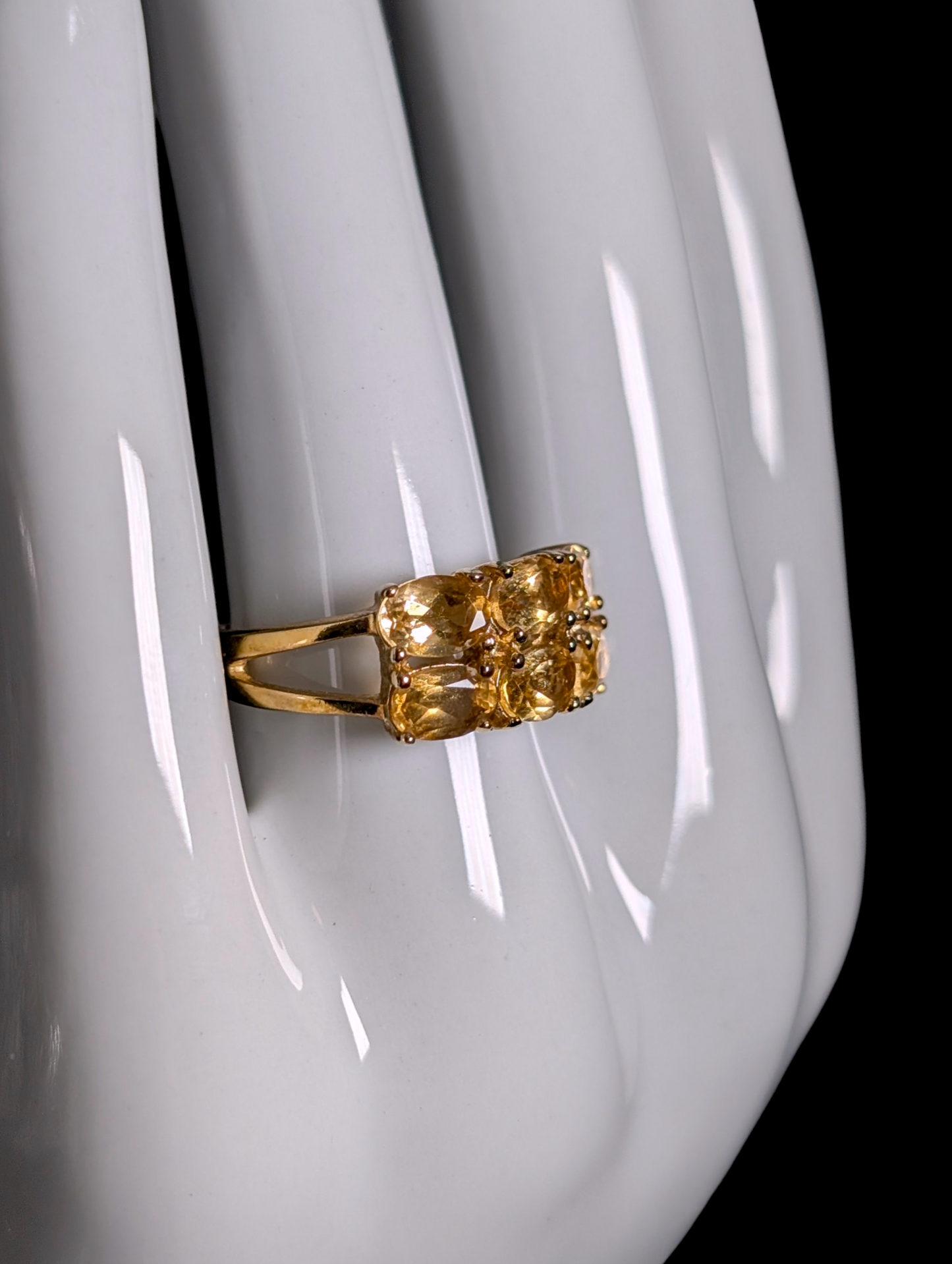 Vintage Double Row Genuine Golden Citrine 14k Gold over Sterling Silver Split Shank Ring