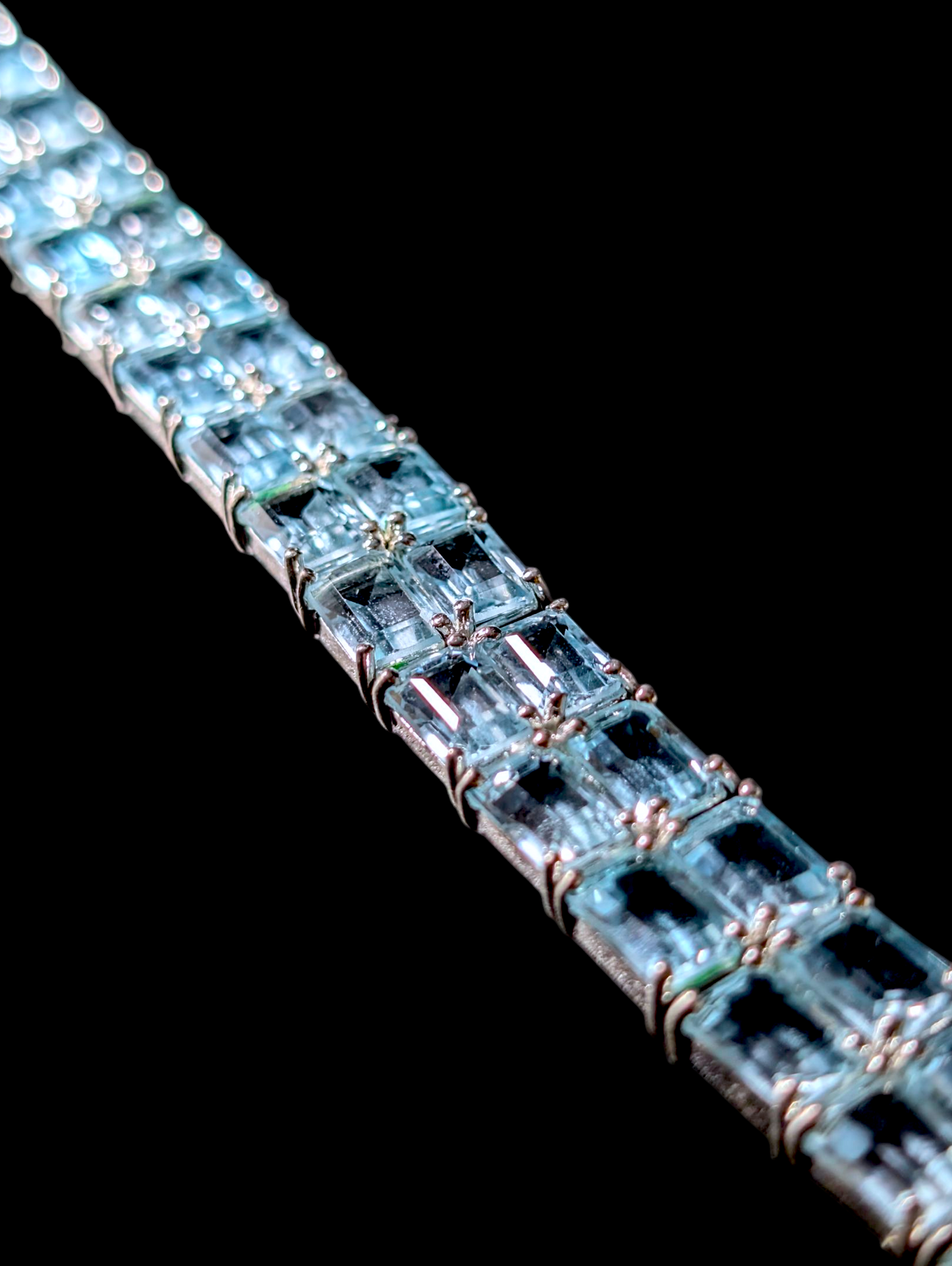 Vintage 50+ Carat Double Row Emerald Cut Genuine Sky Blue Topaz Sterling Silver Tennis Bracelet