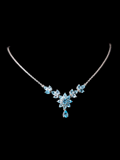 Vintage Inspired Elegant Genuine Blue Apatite Sterling Silver Starburst Dangle Necklace