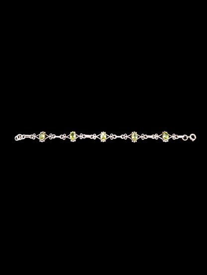 Vintage Artisan Genuine Peridot Gemstone Sterling Silver Tennis Bracelet