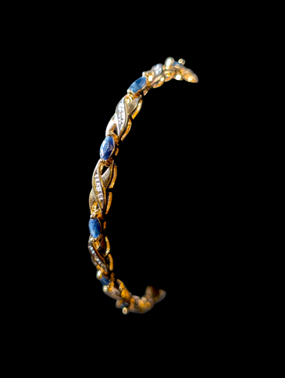 Vintage Marquise Cut Genuine Royal Blue Sapphire and Diamond Accent 18k Yellow Gold Vermeil Infinity Tennis Bracelet