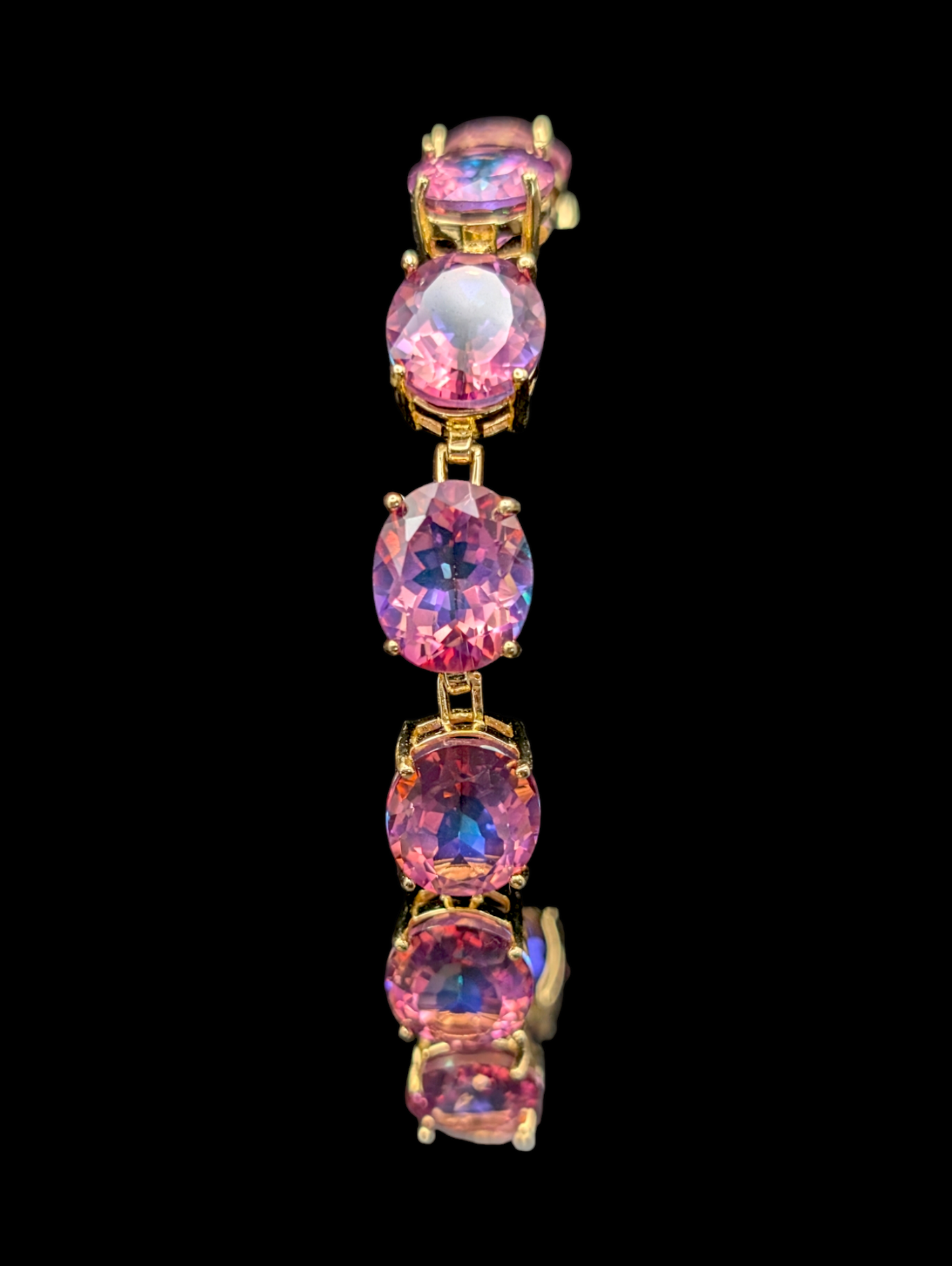 Vintage 50 Carat Genuine Pink Mystic Topaz Gemstone 18k Yellow Gold Vermeil Tennis Bracelet