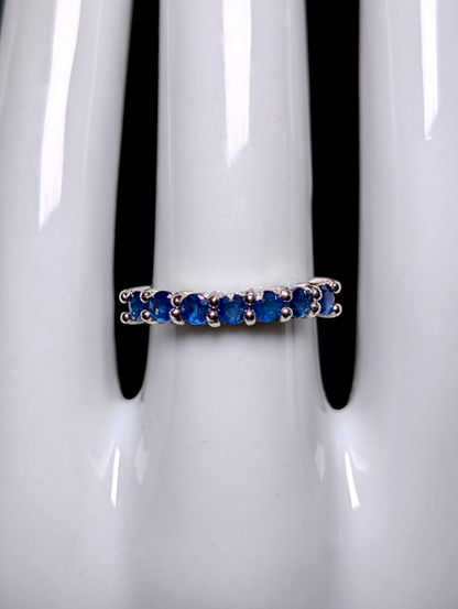 Vintage Round Cut Half Infinity Genuine Royal Blue Sapphire Rhodium Over Sterling Silver Ring Stackable Band