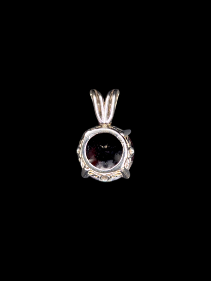 Vintage Round Cut Genuine Almandine Garnet Solitaire Sterling Silver Pendant