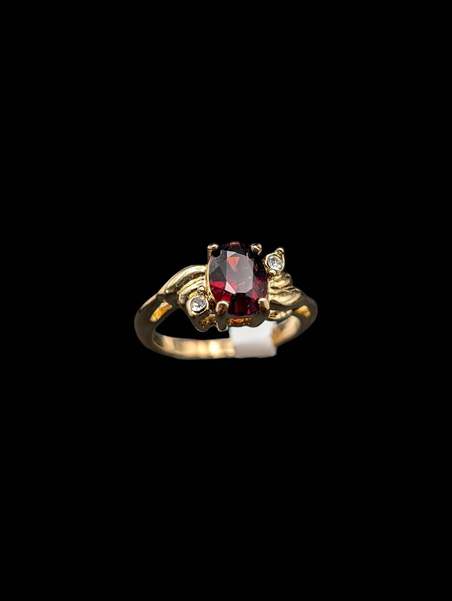 Vintage Solitaire Oval Genuine Garnet 14k Yellow Gold Plated Ring with Original Tags