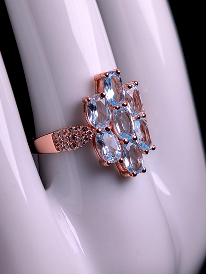 Vintage Cluster Genuine Sky Blue Topaz Rose Gold over Sterling Ring
