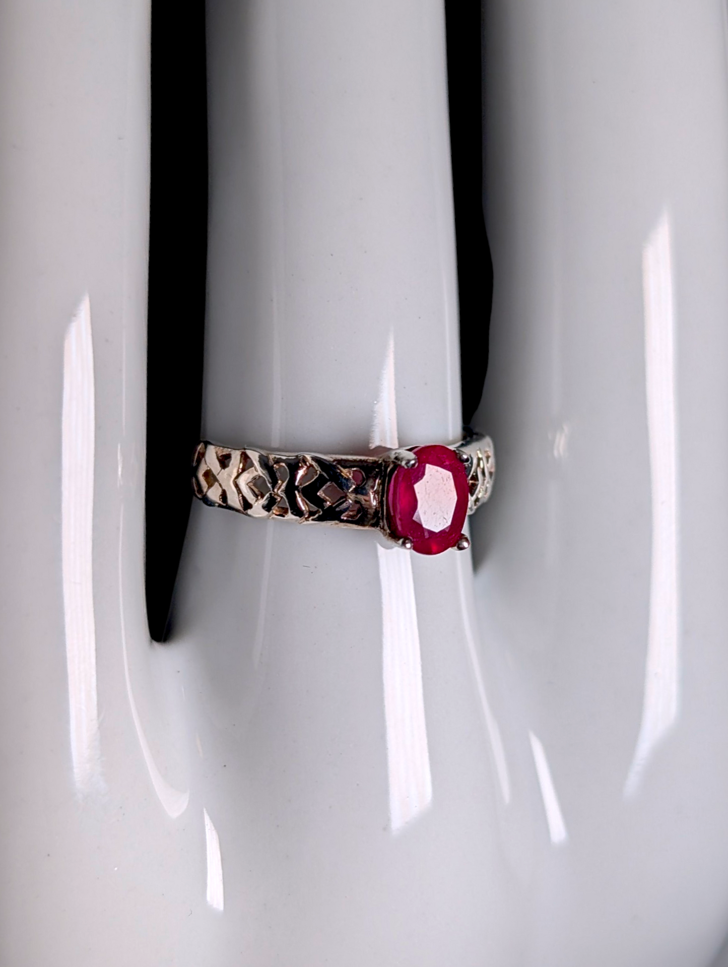 Vintage Oval Cut Genuine Ruby Solitaire with Celtic Love Knot Filigree 14kt Yellow Gold over Sterling Silver Ring