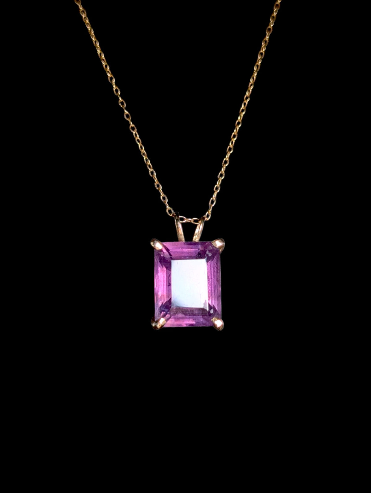 Vintage 6 Carat Emerald Cut Genuine Purple Amethyst 14k Yellow Gold Pendant