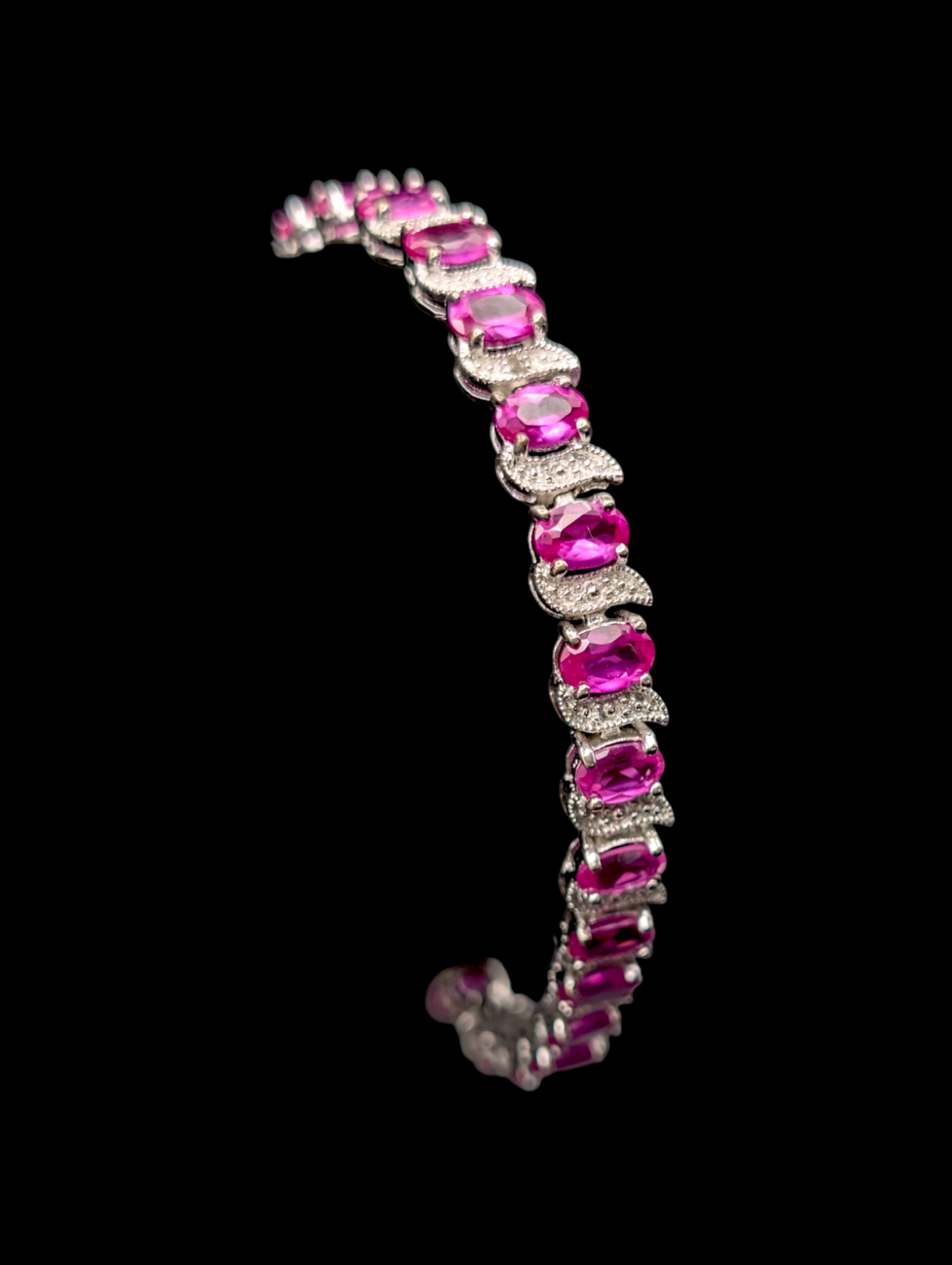 Vintage Inspired Genuine Pink Ruby 925 Sterling Silver Tennis Bracelet