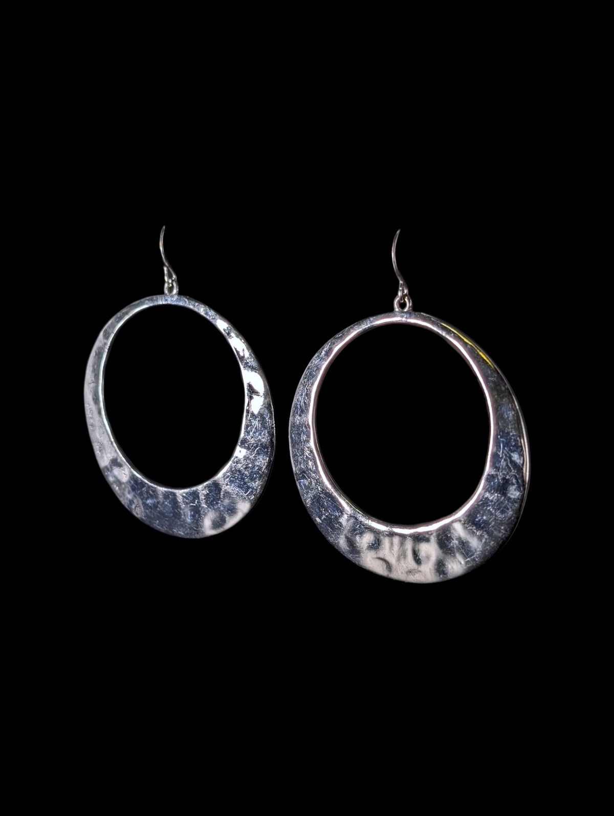 Vintage Ralph Lauren Crescent Moon Hammered Silver Plated Hoop Earrings