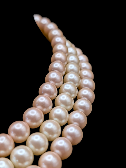 1950s Fresh Water 3 Strand Pink and White Glass Pearl Bib Necklace