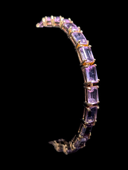 Vintage 22+ Carat Emerald Cut Simulated Purple Amethyst Gold over Sterling Tennis Bracelet