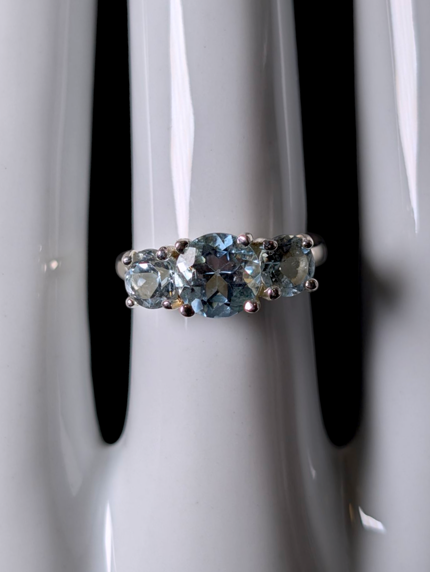 Vintage Round Cut Three Stone Genuine Swiss and Sky Blue Topaz Sterling Silver Ring