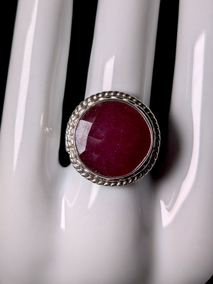 Vintage Rose Cut Large Genuine Ruby Solitaire Sterling Ring