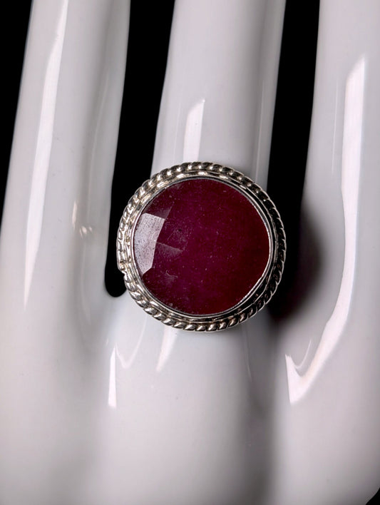 Vintage Rose Cut Large Genuine Ruby Solitaire Sterling Ring