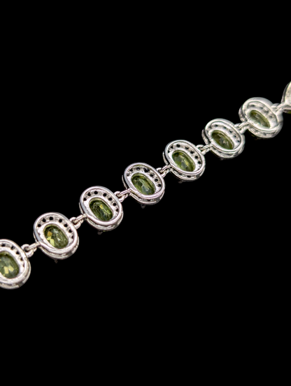 Vintage Genuine Peridot and Black Spinel Gemstone Sterling Silver Tennis Bracelet