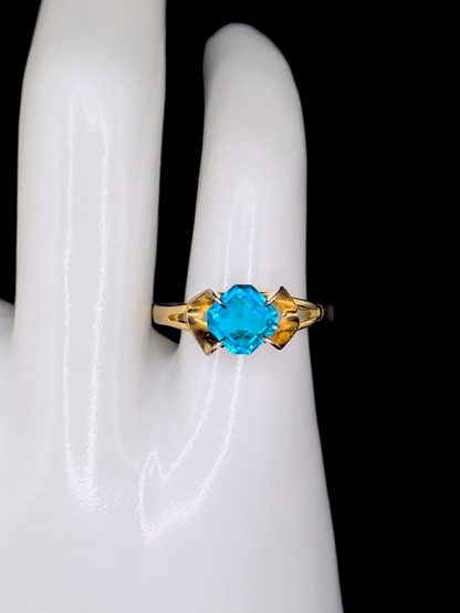 Vintage Joseph Esposito Simulated Aquamarine Solitaire 10K Gold Filled Ring