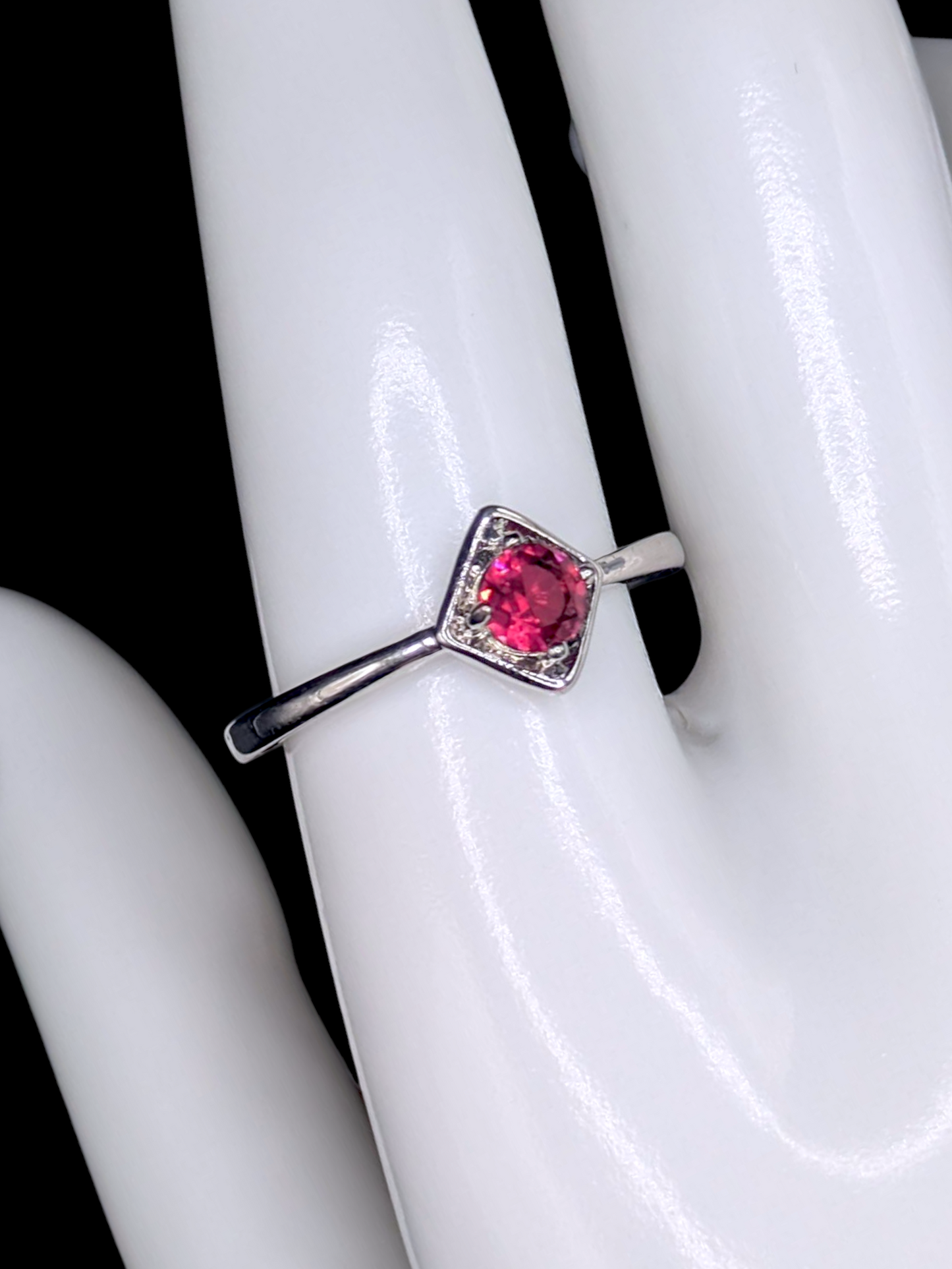 Vintage Inspired Round Brilliant Cut Simulated Ruby Solitaire Silver Toned Ring