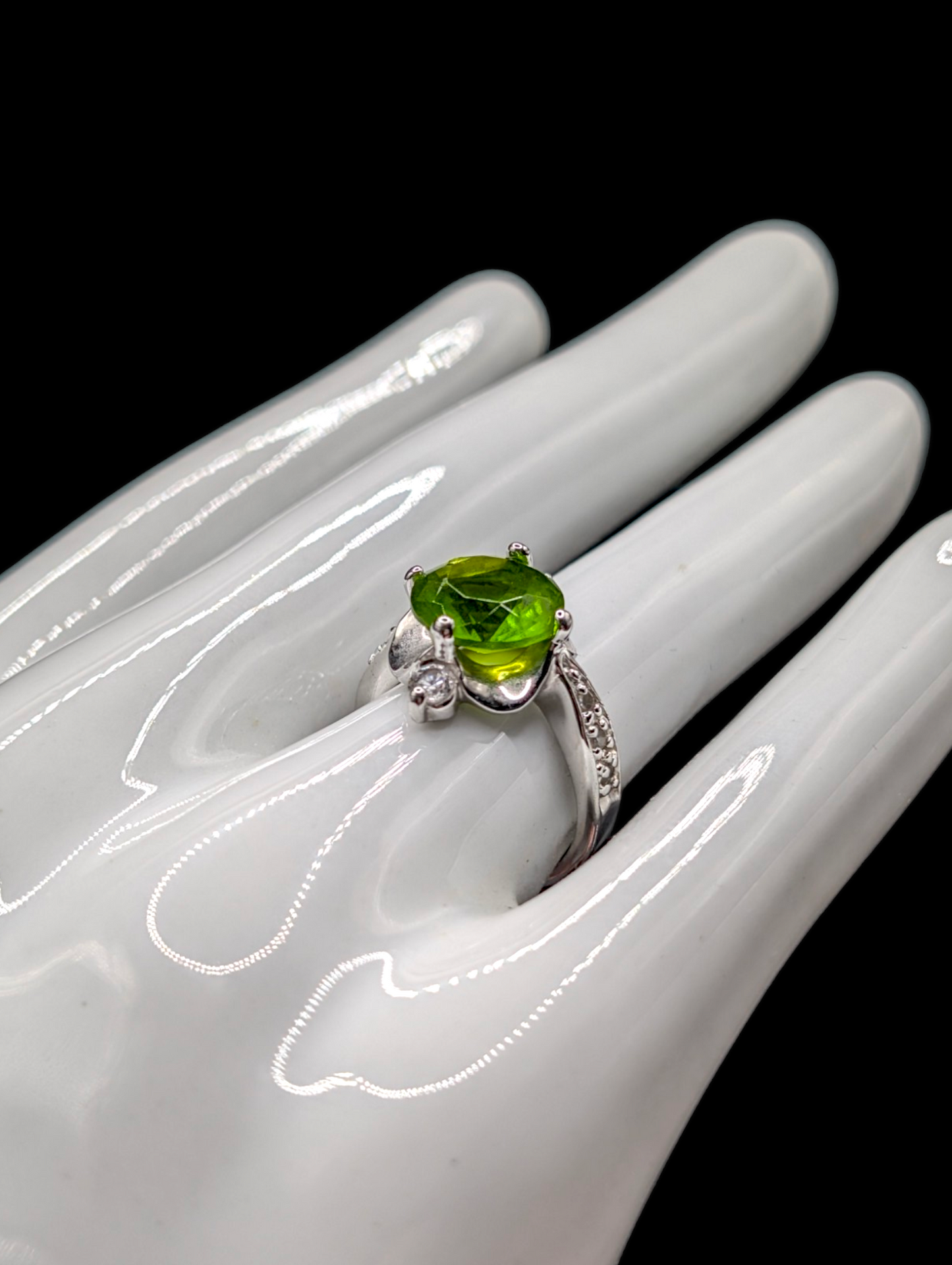 Vintage Simulated Peridot Bright Green Eclectic Unique Ring