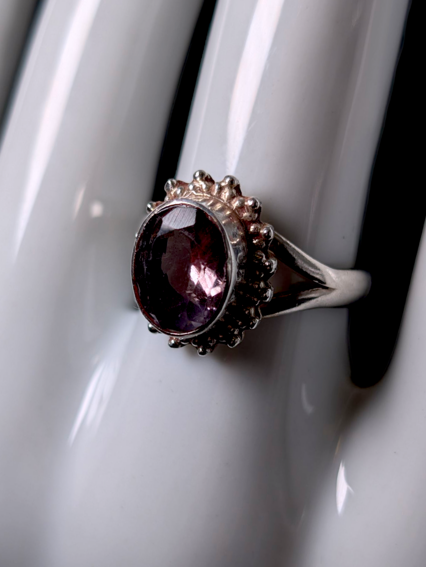 Vintage Artisan Oval Cut Genuine Light Purple Amethyst Solitaire Bezel Set Sterling Silver Ring