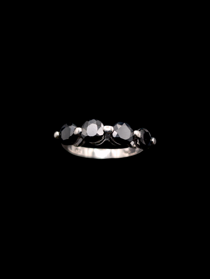 Vintage 4 Stone 1.8 Carats Earth Mined Midnight Blue Sapphire Half Eternity Band Sterling Silver Ring