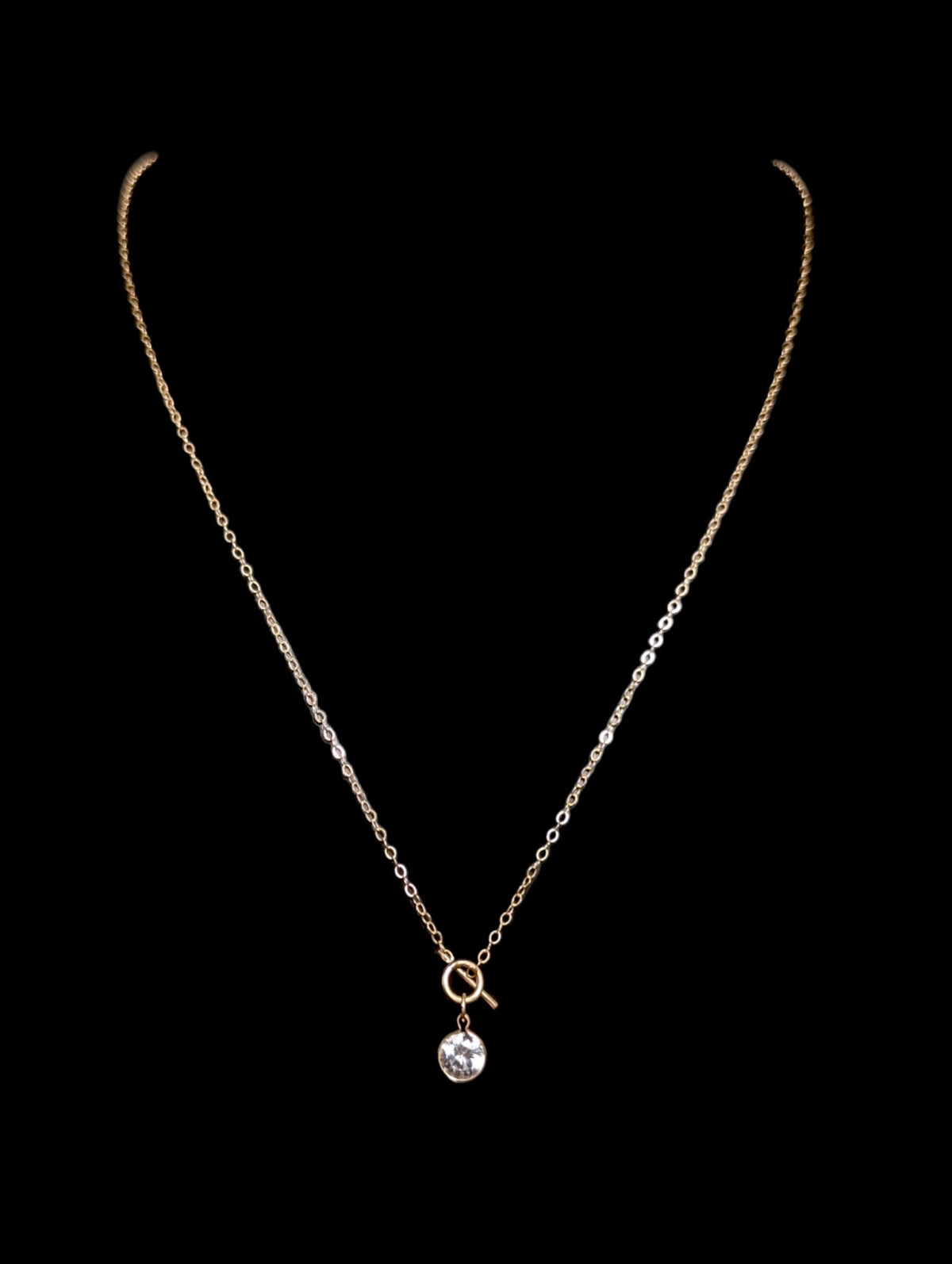 Vintage Simulated Diamond 14k Yellow Gold Chain Toggle Necklace