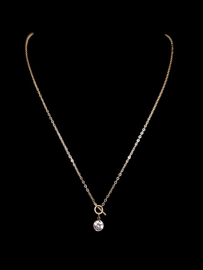 Vintage Simulated Diamond 14k Yellow Gold Chain Toggle Necklace