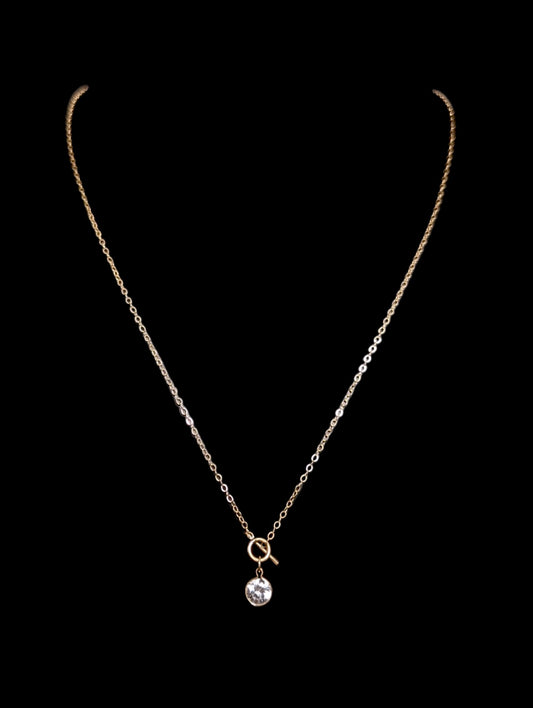 Vintage Simulated Diamond 14k Yellow Gold Chain Toggle Necklace