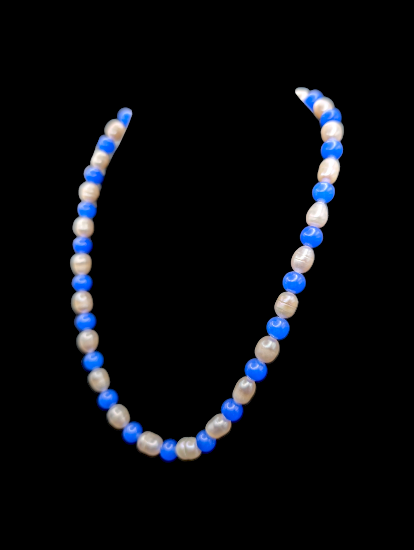 Vintage Single Strand Genuine Freshwater Pearl and Blue Jade  Necklace