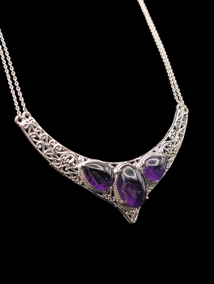 Gothic inspired Sterling Silver Earth Mined Amethyst Necklace, Ring and Earrings Set