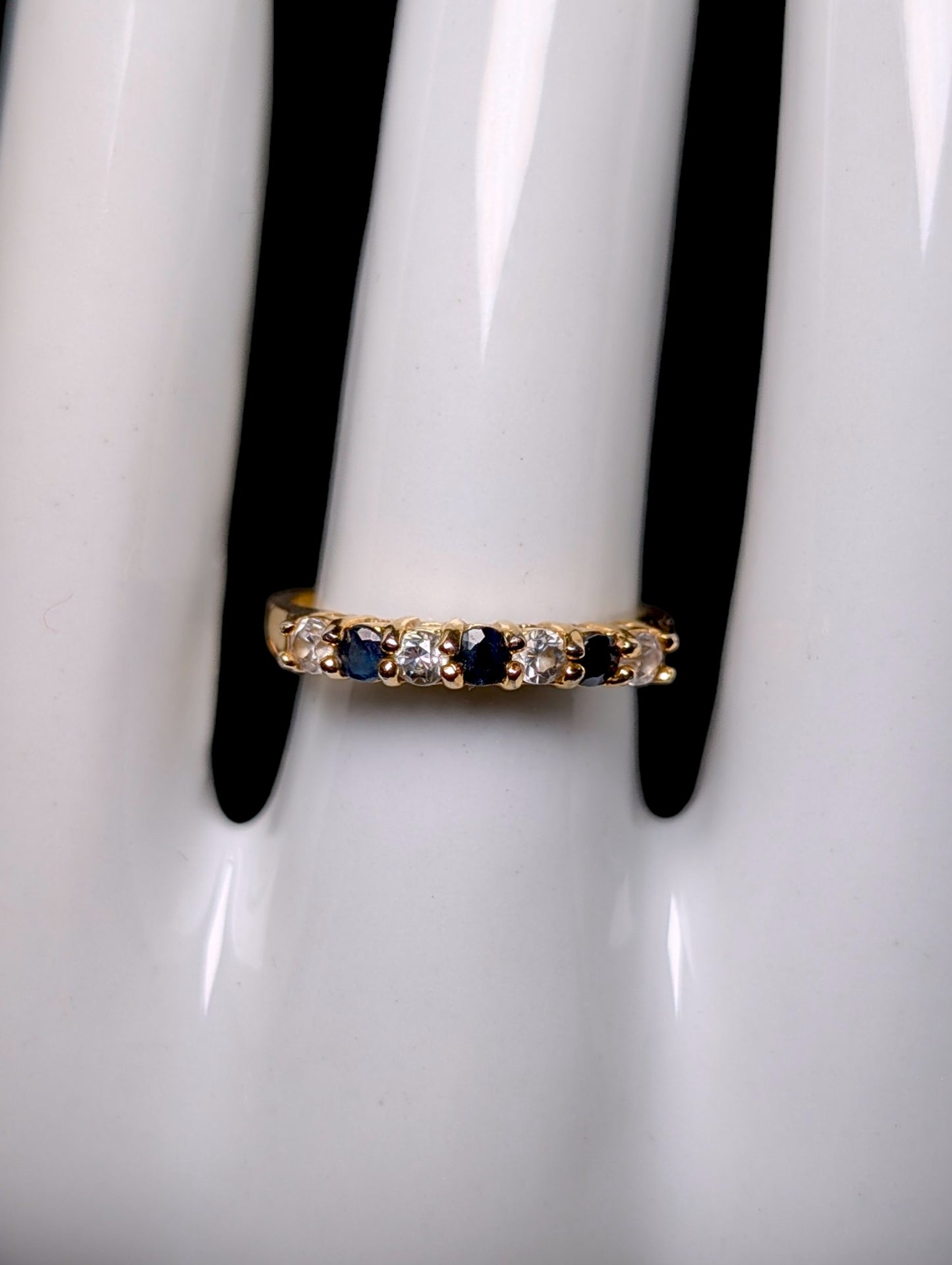 Vintage Genuine Sapphire and Simulated Diamond 18k Yellow Gold over Sterling Band Ring