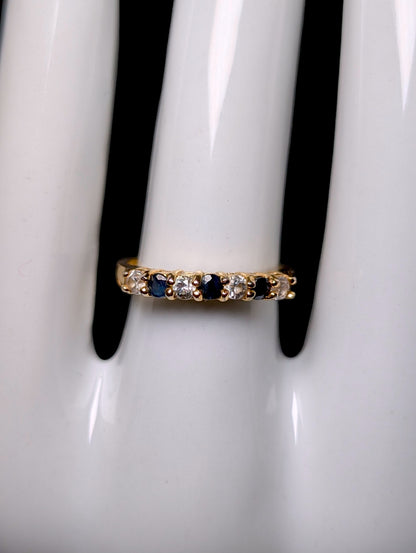 Vintage Genuine Sapphire and Simulated Diamond 18k Yellow Gold over Sterling Band Ring