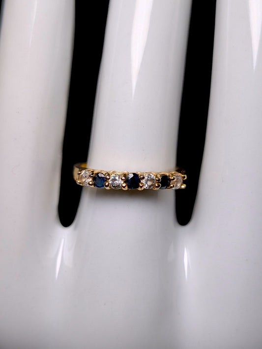 Vintage Genuine Sapphire and Simulated Diamond 18k Yellow Gold over Sterling Band Ring